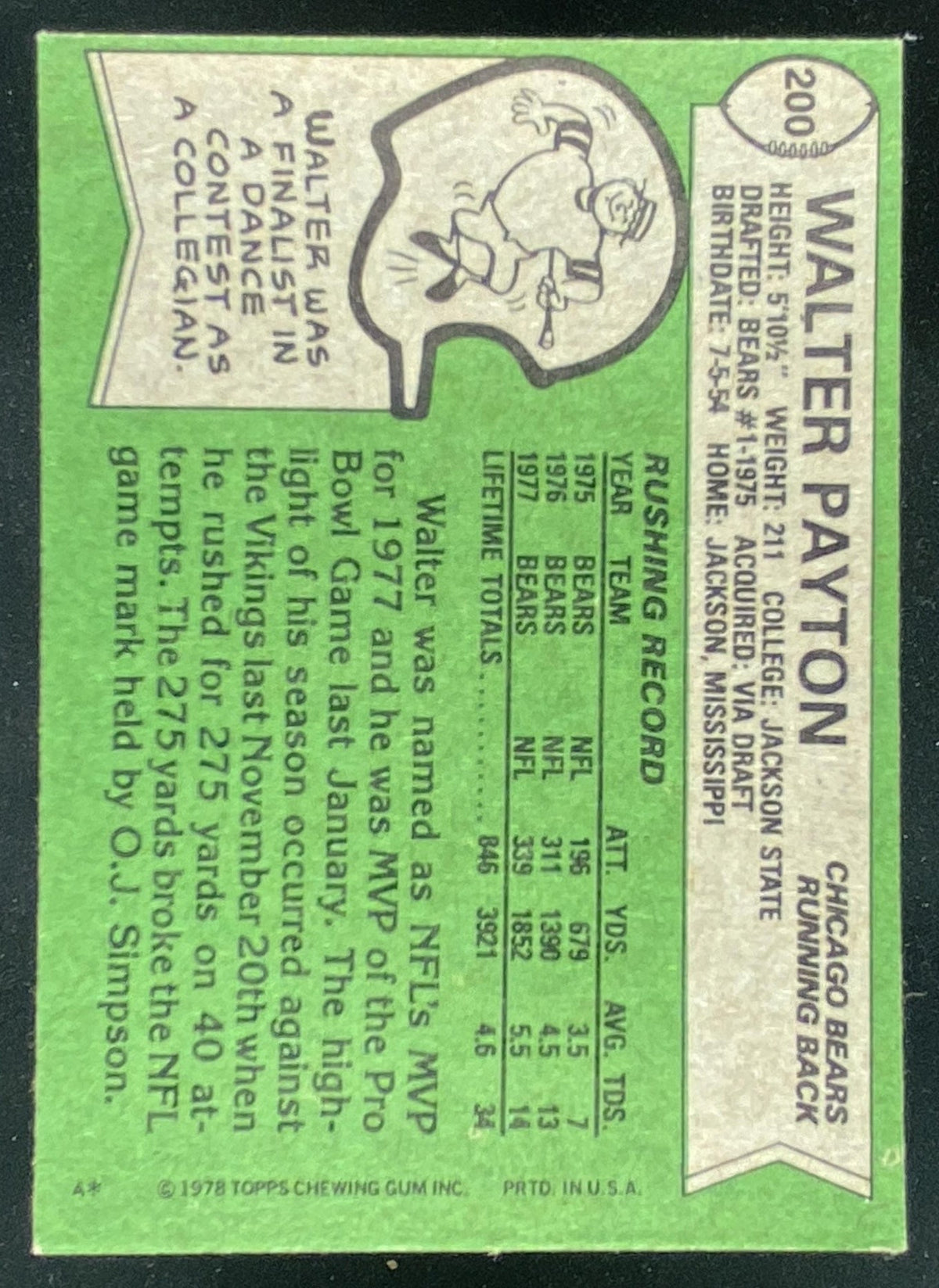 1978 Topps Walter Payton #200 trading card