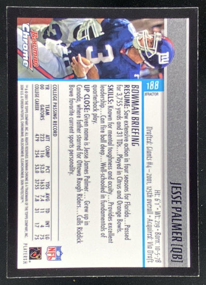 2001 Bowman Chrome Jesse Palmer #188 trading card