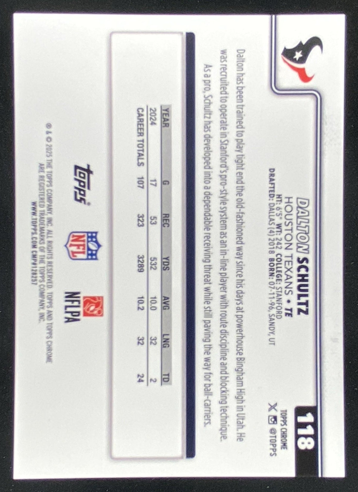 2025 Topps Chrome Dalton Schultz #118 trading card