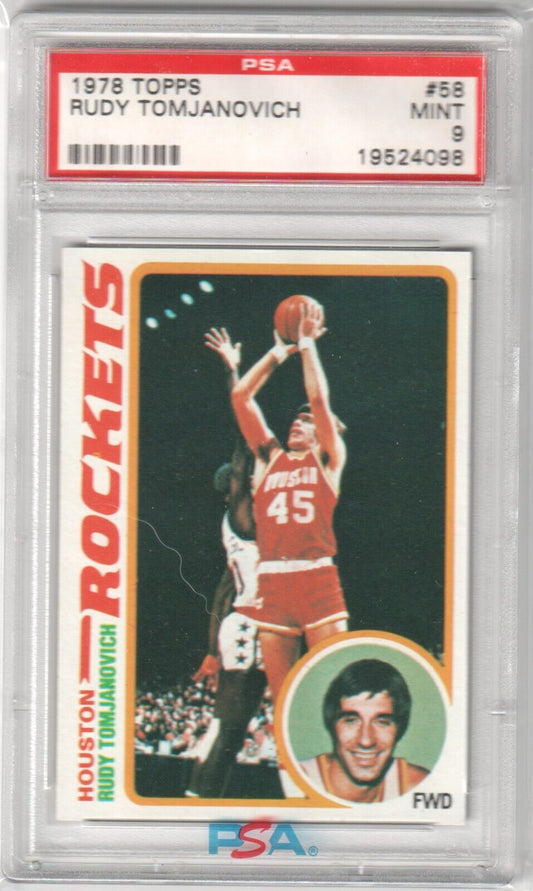 RUDY TOMJANOVICH 1978 - 79 Tops #58 PSA 9 MINT - ROCKETS - Columbia Hobby - Sports Card Boxes - Toploaders - Card Savers