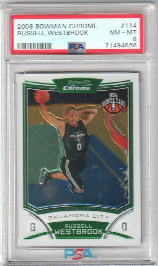 RUSSELL WESTBROOK 2008 - 09 Bowman Chrome RC Rookie #114 PSA 8 NM - MT - Columbia Hobby - Sports Card Boxes - Toploaders - Card Savers