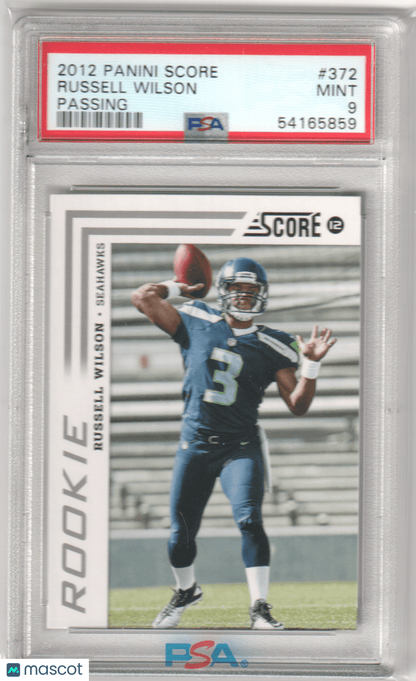 RUSSELL WILSON 2012 Panini Score RC Rookie 372 PSA 9 MINT - SEAHAWKS - Columbia Hobby - Sports Card Boxes - Toploaders - Card Savers