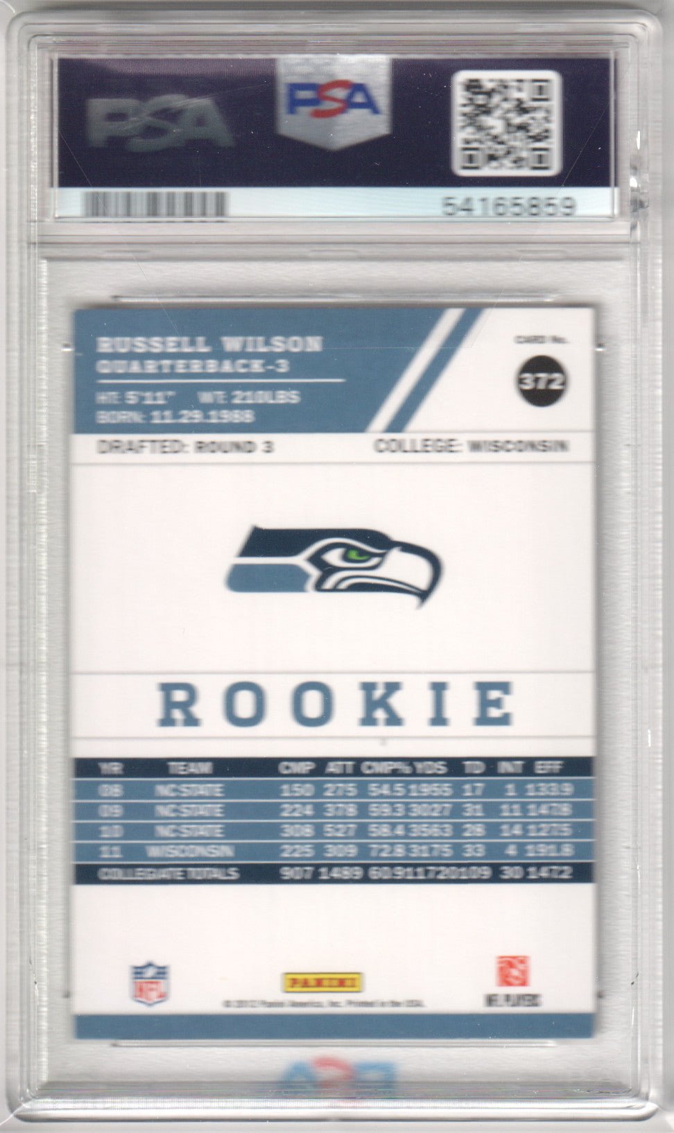 RUSSELL WILSON 2012 Panini Score RC Rookie 372 PSA 9 MINT - SEAHAWKS - Columbia Hobby - Sports Card Boxes - Toploaders - Card Savers