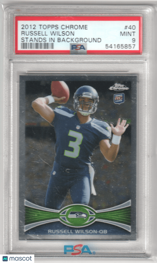 RUSSELL WILSON 2012 Topps Chrome RC Rookie 40 Stands In Background PSA 9 MINT - Columbia Hobby - Sports Card Boxes - Toploaders - Card Savers