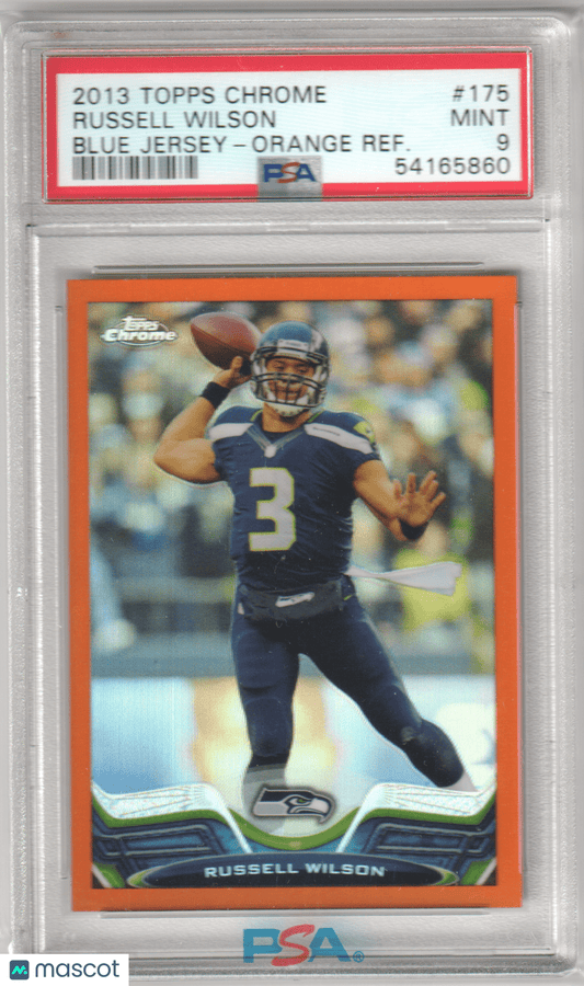 RUSSELL WILSON 2013 Topps Chrome 175 Orange Refractor PSA 9 MINT - SEAHAWKS - Columbia Hobby - Sports Card Boxes - Toploaders - Card Savers