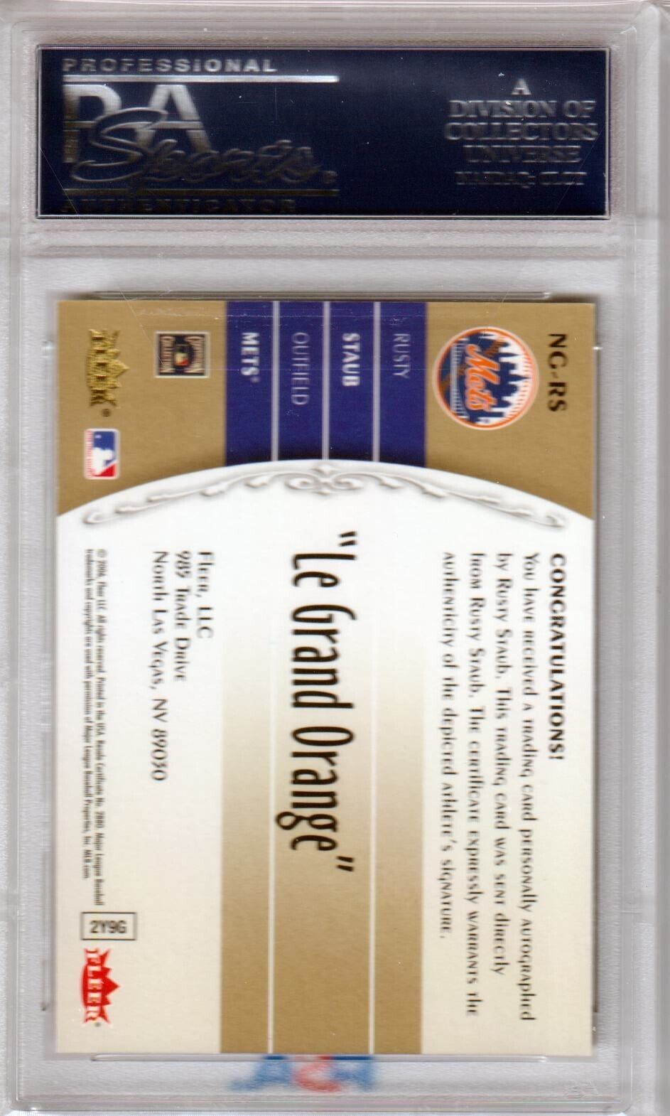 RUSTY STAUB 2006 Fleer Greats Nickname Greats Autograph Auto PSA 9 MINT - METS - Columbia Hobby - Sports Card Boxes - Toploaders - Card Savers
