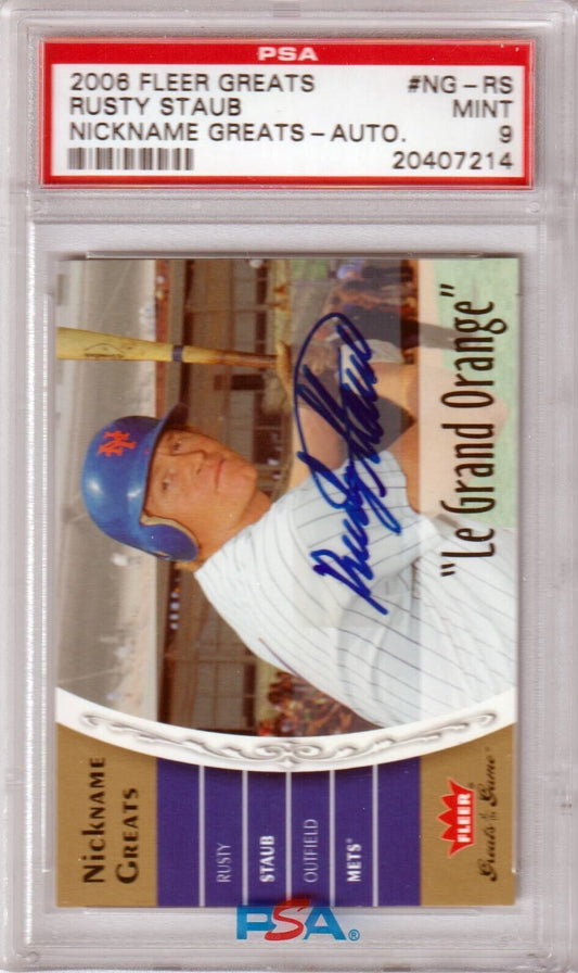 RUSTY STAUB 2006 Fleer Greats Nickname Greats Autograph Auto PSA 9 MINT - METS - Columbia Hobby - Sports Card Boxes - Toploaders - Card Savers