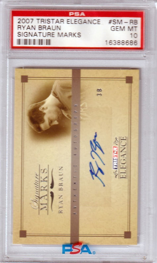 RYAN BRAUN 2007 Tristar Elegance Autograph Auto Signature Marks PSA 10 GEM MINT - Columbia Hobby - Sports Card Boxes - Toploaders - Card Savers