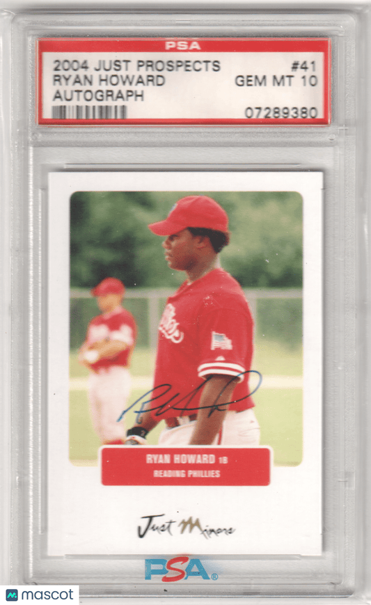 RYAN HOWARD 2004 Just Prospects Autograph Auto 41 PSA 10 GEM MINT - PHILLIES - Columbia Hobby - Sports Card Boxes - Toploaders - Card Savers