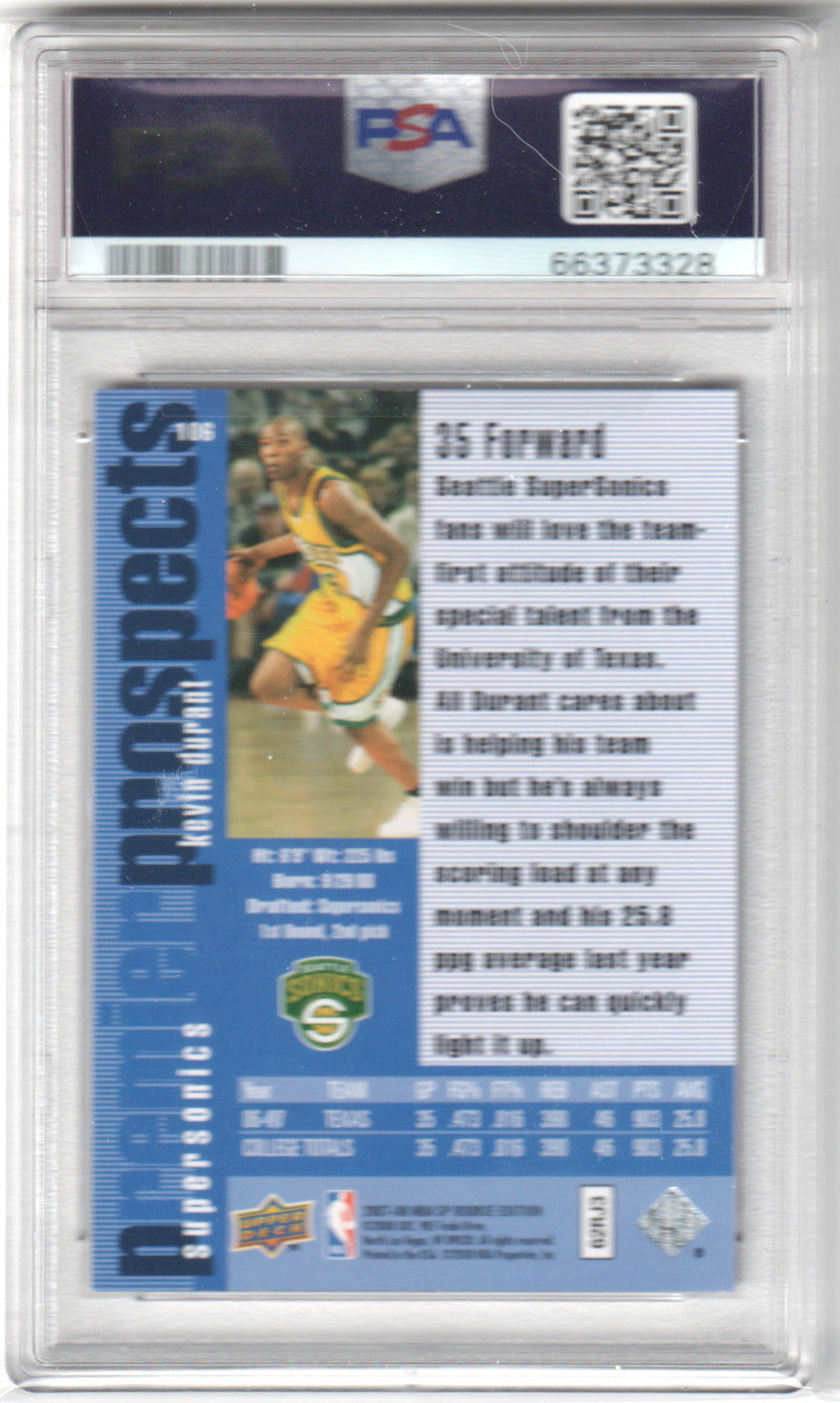 KEVIN DURANT 2007 Upper Deck SP Rookie Edition RC #106 1996 Design PSA 9 MINT