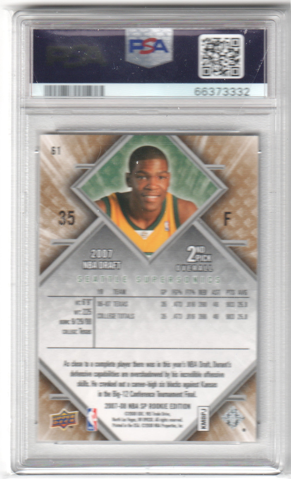 KEVIN DURANT 2007 SP Rookie Edition RC #61 PSA 10 GEM MINT