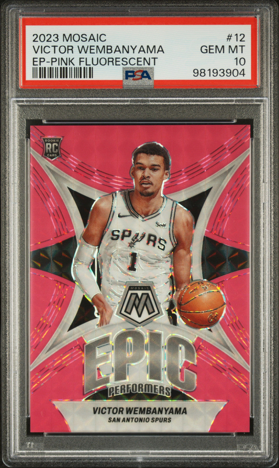 VICTOR WEMBANYAMA 2023 Panini Mosaic Epic RC Pink Fluorescent PSA 10 GEM Pop 3