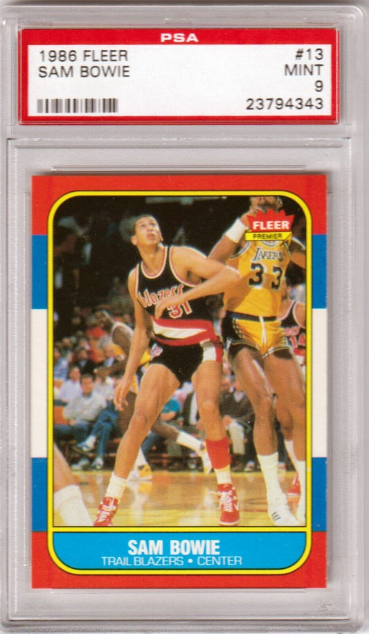 SAM BOWIE 1986 - 87 Fleer #13 PSA 9 MINT - BLAZERS - Columbia Hobby - Sports Card Boxes - Toploaders - Card Savers