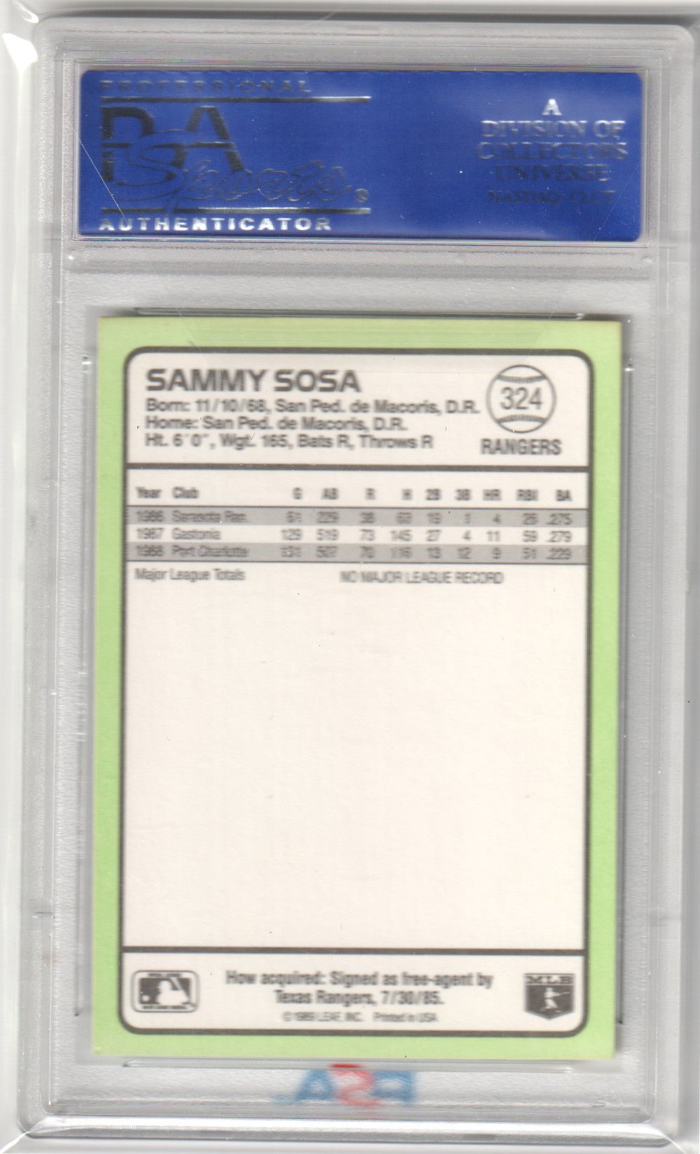 Sammy Sosa 1989 Donruss Baseball's Best RC Rookie #324 PSA 10 GEM MINT - Columbia Hobby - Sports Card Boxes - Toploaders - Card Savers