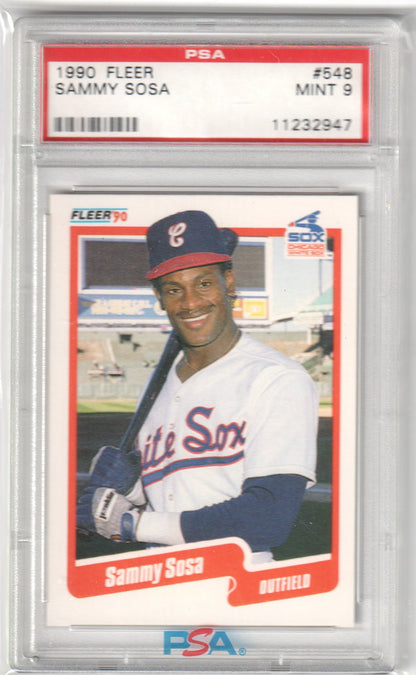 Sammy Sosa 1990 Fleer #548 PSA 9 MINT - WHITE SOX - Columbia Hobby - Sports Card Boxes - Toploaders - Card Savers
