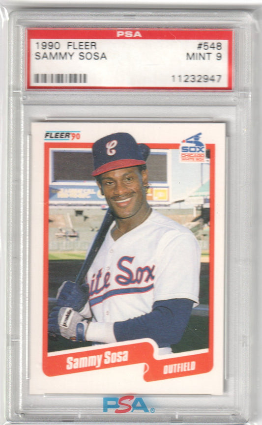 Sammy Sosa 1990 Fleer #548 PSA 9 MINT - WHITE SOX - Columbia Hobby - Sports Card Boxes - Toploaders - Card Savers