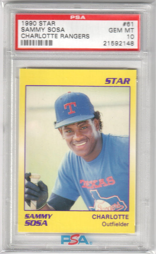 SAMMY SOSA 1990 Star Minor League Baseball Wax RC Rookie #61 PSA 10 GEM MINT - Columbia Hobby - Sports Card Boxes - Toploaders - Card Savers
