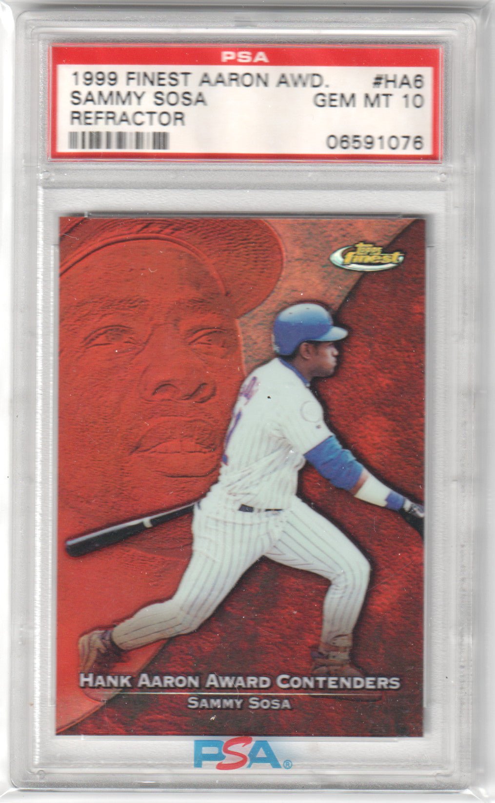 SAMMY SOSA 1999 Finest Aaron Award #HA6 Refractor PSA 10 GEM MINT - CUBS Pop 14 - Columbia Hobby - Sports Card Boxes - Toploaders - Card Savers