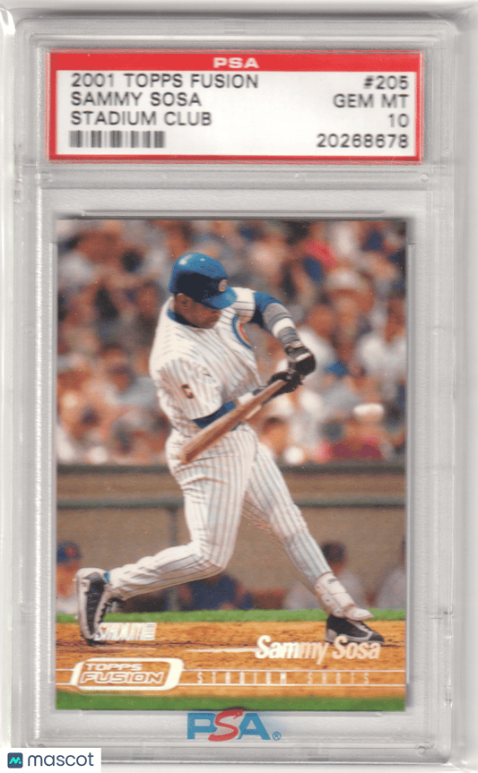 SAMMY SOSA 2001 Topps Fusion #205 Stadium Club PSA 10 GEM MINT - CUBS Pop 1 - Columbia Hobby - Sports Card Boxes - Toploaders - Card Savers