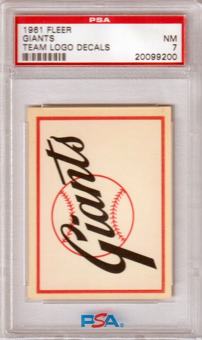 SAN FRANCISCO GIANTS 1961 Fleer Team Logo Decals PSA 7 NM - Columbia Hobby - Sports Card Boxes - Toploaders - Card Savers
