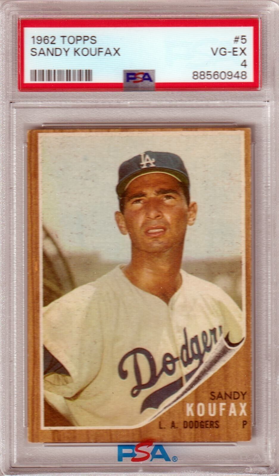 SANDY KOUFAX 1962 Topps #5 PSA 4 VG - EX - DODGERS - Columbia Hobby - Sports Card Boxes - Toploaders - Card Savers