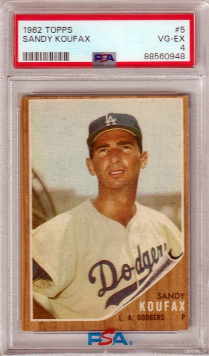 SANDY KOUFAX 1962 Topps #5 PSA 4 VG - EX - DODGERS - Columbia Hobby - Sports Card Boxes - Toploaders - Card Savers