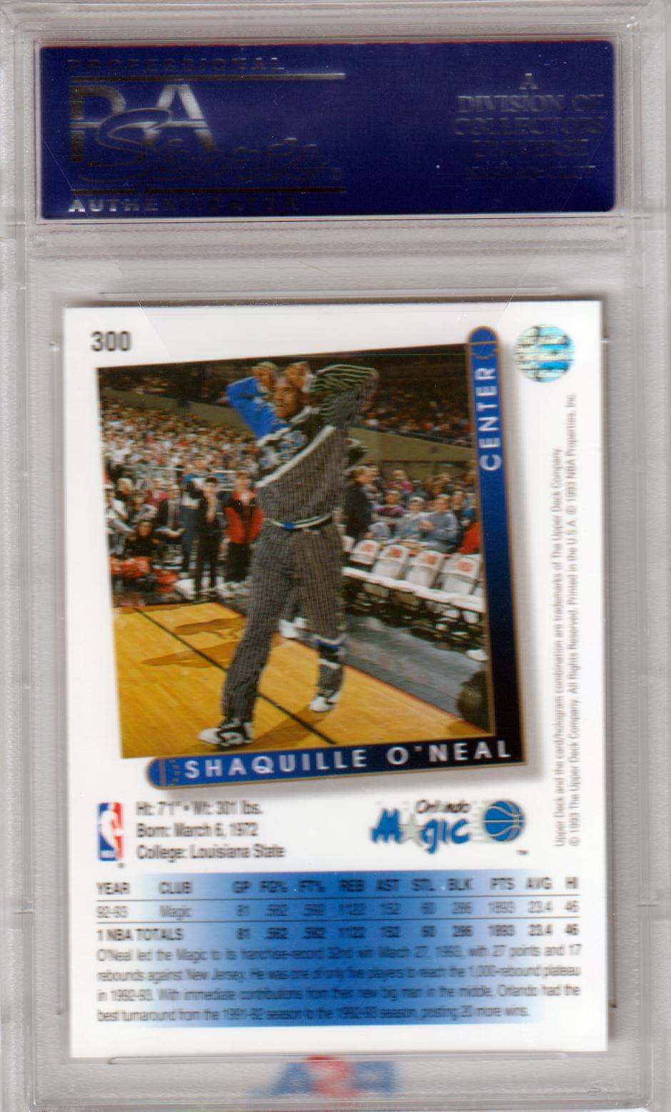 SHAQUILLE O'NEAL 1993 - 94 Upper Deck #300 PSA 10 GEM MINT - MAGIC - Columbia Hobby - Sports Card Boxes - Toploaders - Card Savers