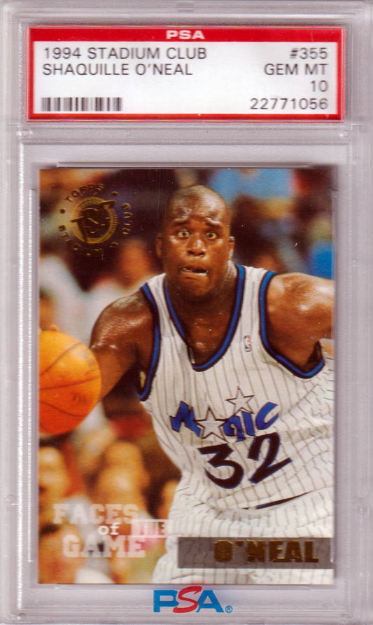 SHAQUILLE O'NEAL 1994 - 95 Stadium Club Faces #355 PSA 10 GEM MINT - POP 9 - Columbia Hobby - Sports Card Boxes - Toploaders - Card Savers