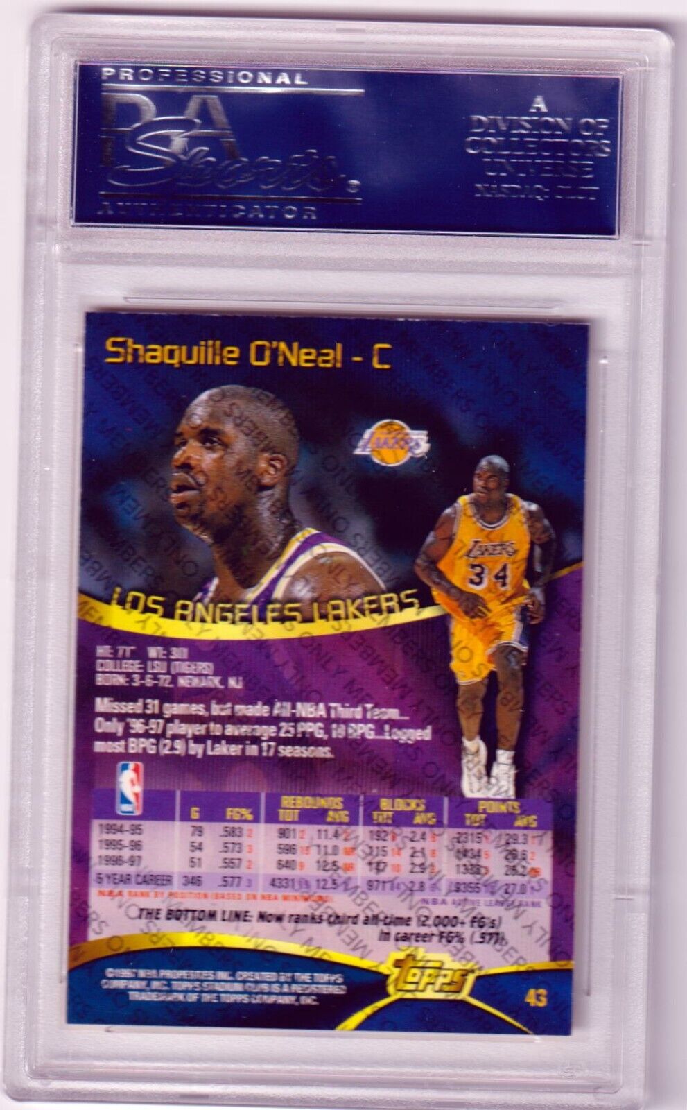 SHAQUILLE O'NEAL 1997 - 98 Stadium Club Members Only #43 PSA 10 GEM MINT - POP 1 - Columbia Hobby - Sports Card Boxes - Toploaders - Card Savers
