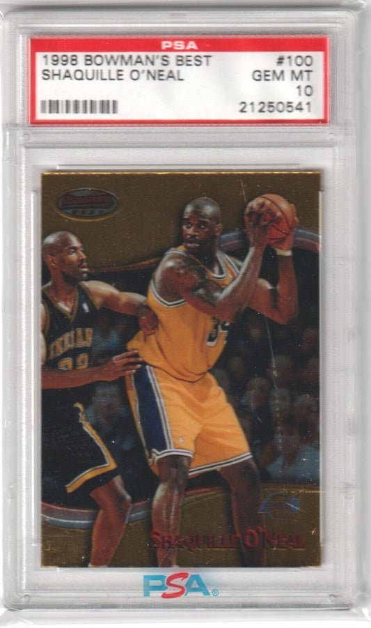 SHAQUILLE O'NEAL 1998 - 99 Bowman's Best #100 PSA 10 GEM MINT - LAKERS - Columbia Hobby - Sports Card Boxes - Toploaders - Card Savers