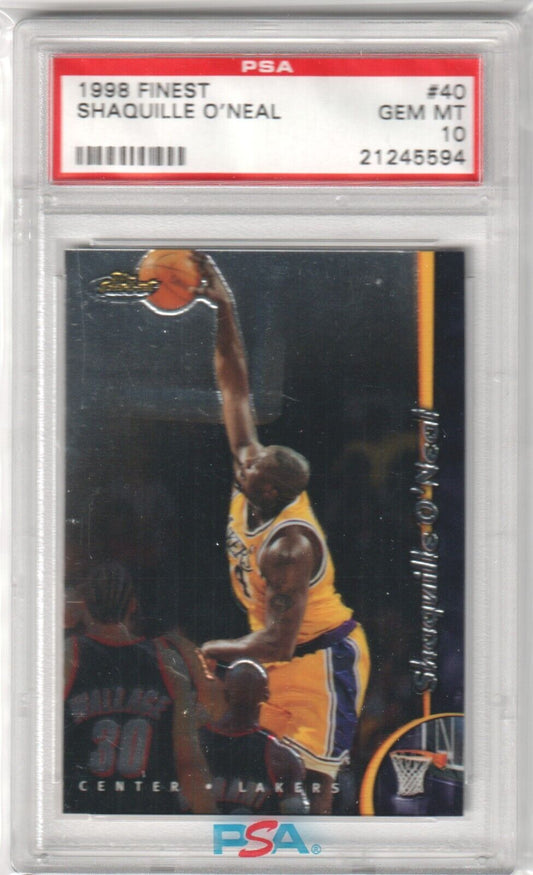 SHAQUILLE O'NEAL 1998 - 99 Topps Finest #40 PSA 10 GEM MINT - LAKERS - Columbia Hobby - Sports Card Boxes - Toploaders - Card Savers