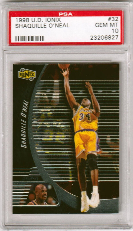 SHAQUILLE O'NEAL 1998 - 99 Upper Deck Ionix #32 PSA 10 GEM MINT - LAKERS - Columbia Hobby - Sports Card Boxes - Toploaders - Card Savers