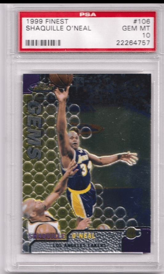 SHAQUILLE O'NEAL 1999 - 00 Topps Finest #106 PSA 10 GEM MINT - LAKERS - Columbia Hobby - Sports Card Boxes - Toploaders - Card Savers