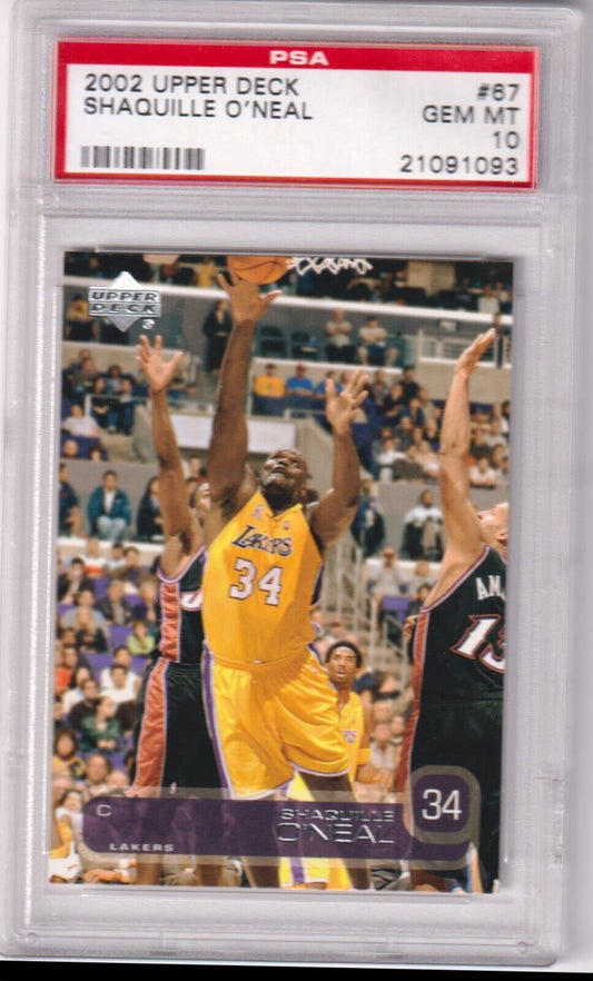 SHAQUILLE O'NEAL 2002 - 03 Upper Deck #67 PSA 10 GEM MINT - LAKERS POP 12 - Columbia Hobby - Sports Card Boxes - Toploaders - Card Savers