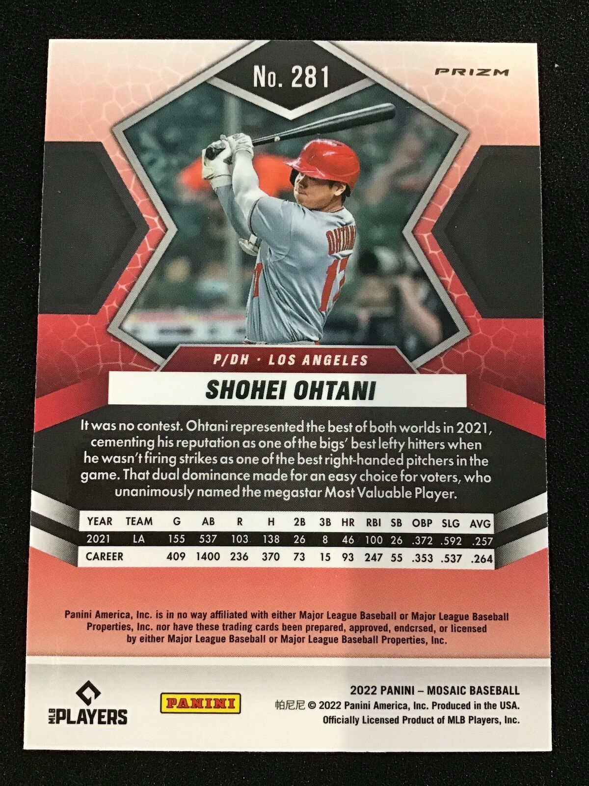 Shohei Ohtani 2022 Panini Mosaic #1281 Pink Prizm MVP Angels - Columbia Hobby - Sports Card Boxes - Toploaders - Card Savers