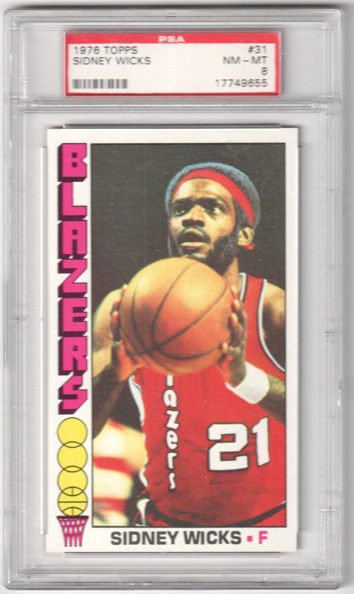 SIDNEY WICKS 1976 - 77 Topps #31 PSA 8 NM - MT - TRAIL BLAZERS - Columbia Hobby - Sports Card Boxes - Toploaders - Card Savers