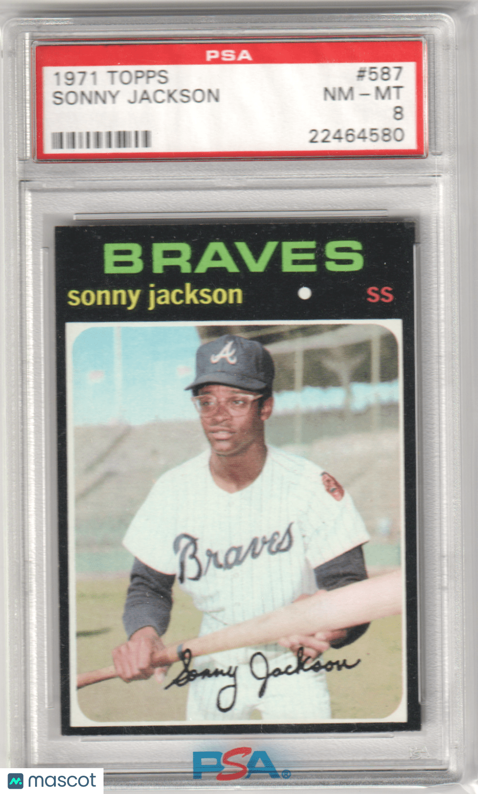 SONNY JACKSON 1971 Topps #587 PSA 8 NM - MT - BRAVES - Columbia Hobby - Sports Card Boxes - Toploaders - Card Savers