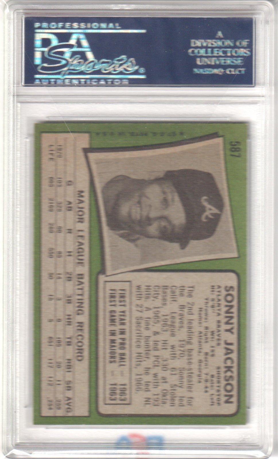 SONNY JACKSON 1971 Topps #587 PSA 8 NM - MT - BRAVES - Columbia Hobby - Sports Card Boxes - Toploaders - Card Savers