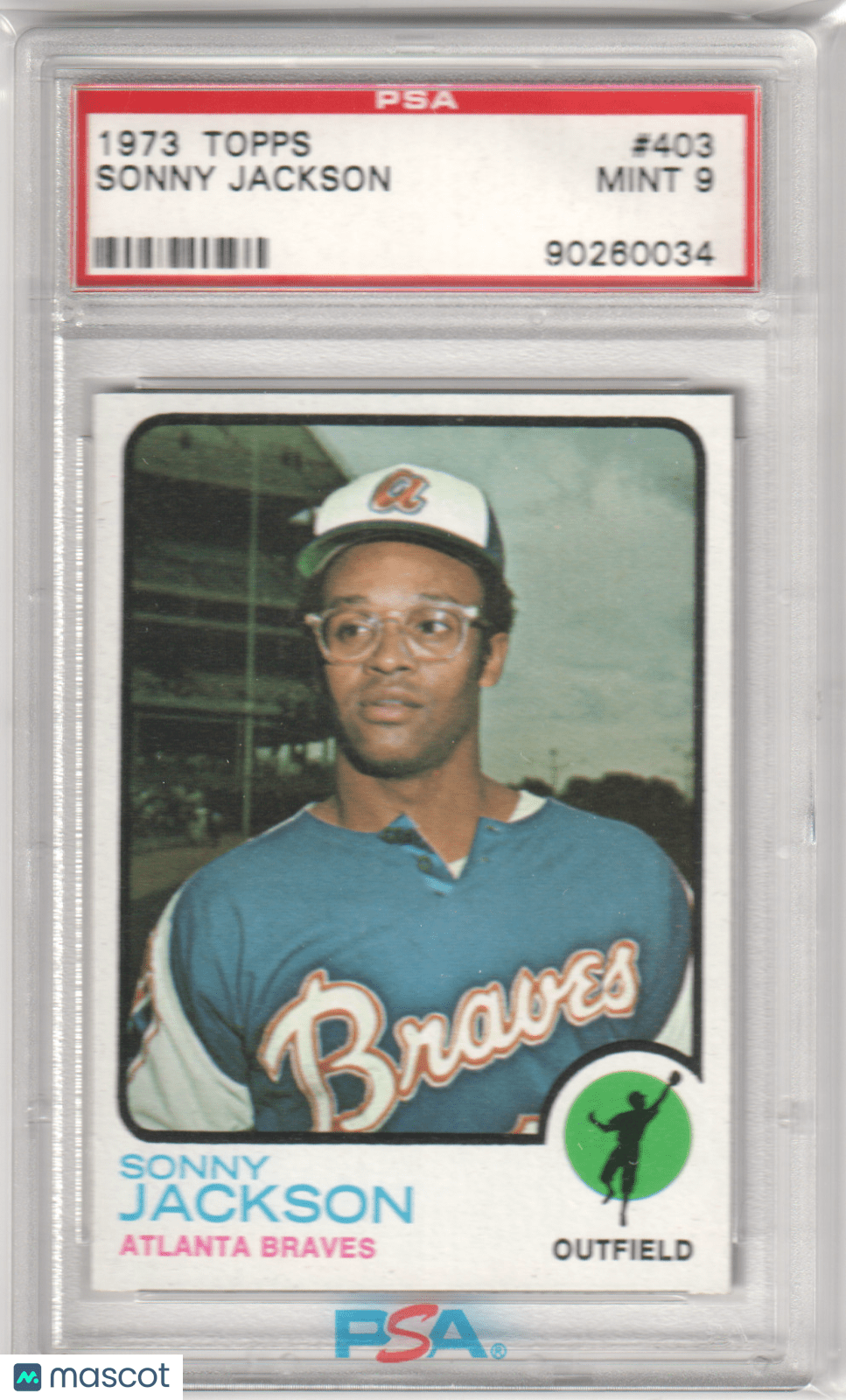 SONNY JACKSON 1973 Topps 403 PSA 9 MINT - BRAVES - Columbia Hobby - Sports Card Boxes - Toploaders - Card Savers
