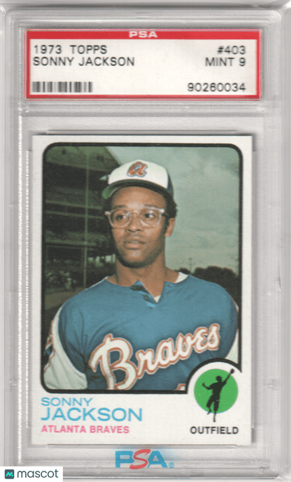 SONNY JACKSON 1973 Topps 403 PSA 9 MINT - BRAVES - Columbia Hobby - Sports Card Boxes - Toploaders - Card Savers