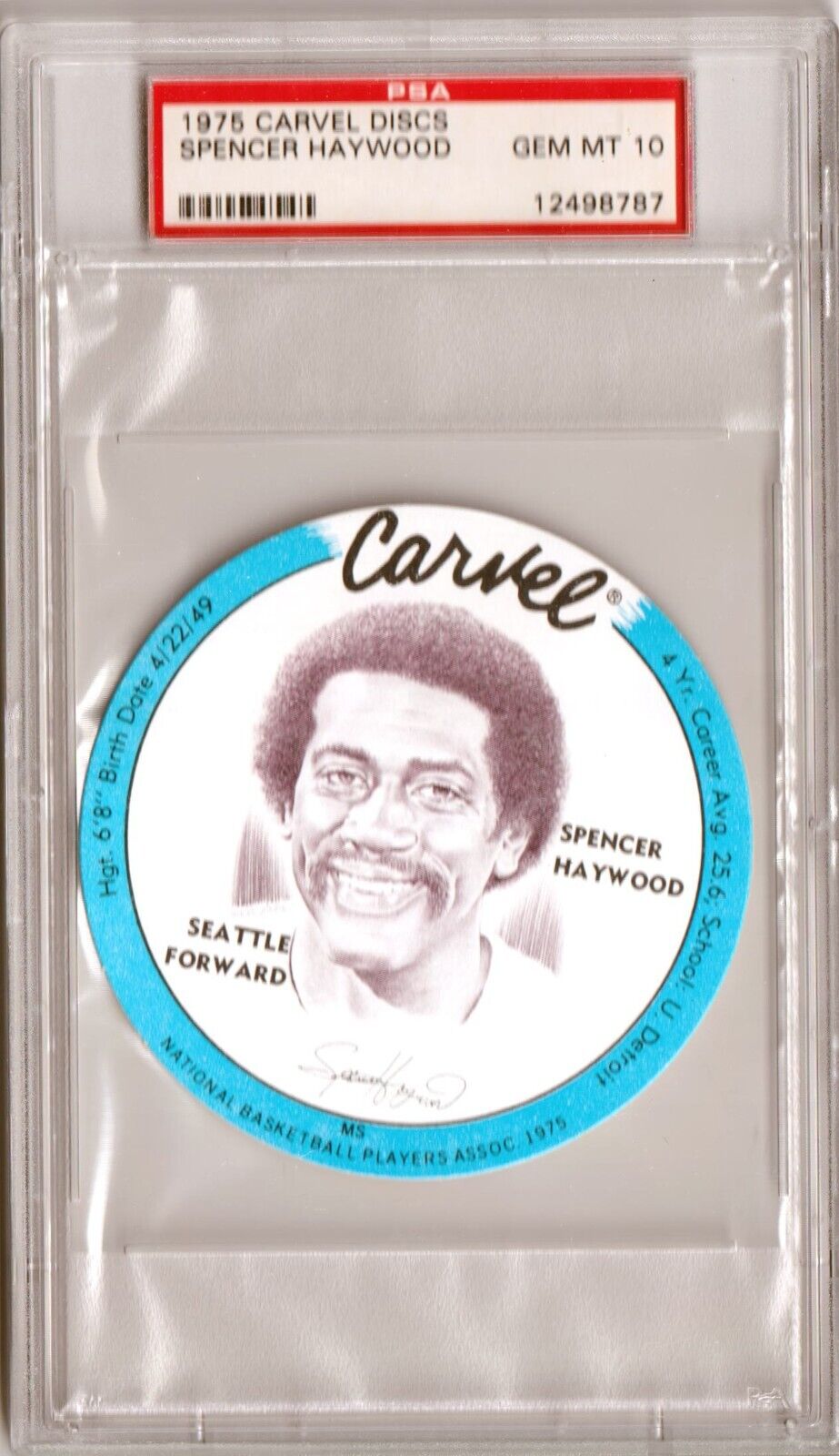 SPENCER HAYWOOD 1975 Carvel Discs PSA 10 GEM MINT - SEATTLE SUPERSONICS - Columbia Hobby - Sports Card Boxes - Toploaders - Card Savers