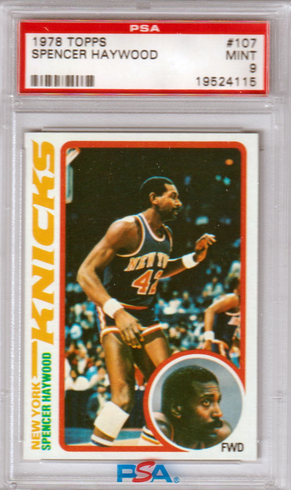 SPENCER HAYWOOD 1978 - 79 Topps #107 PSA 9 MINT - KNICKS - Columbia Hobby - Sports Card Boxes - Toploaders - Card Savers