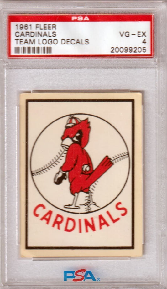 ST LOUIS CARDINALS 1961 Fleer Team Logo Decals PSA 4 VG - EX - Columbia Hobby - Sports Card Boxes - Toploaders - Card Savers