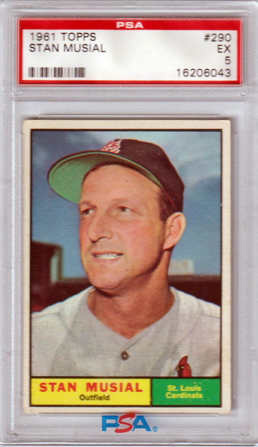 STAN MUSIAL 1961 Topps #290 PSA 5 EX - CARDINALS - Columbia Hobby - Sports Card Boxes - Toploaders - Card Savers