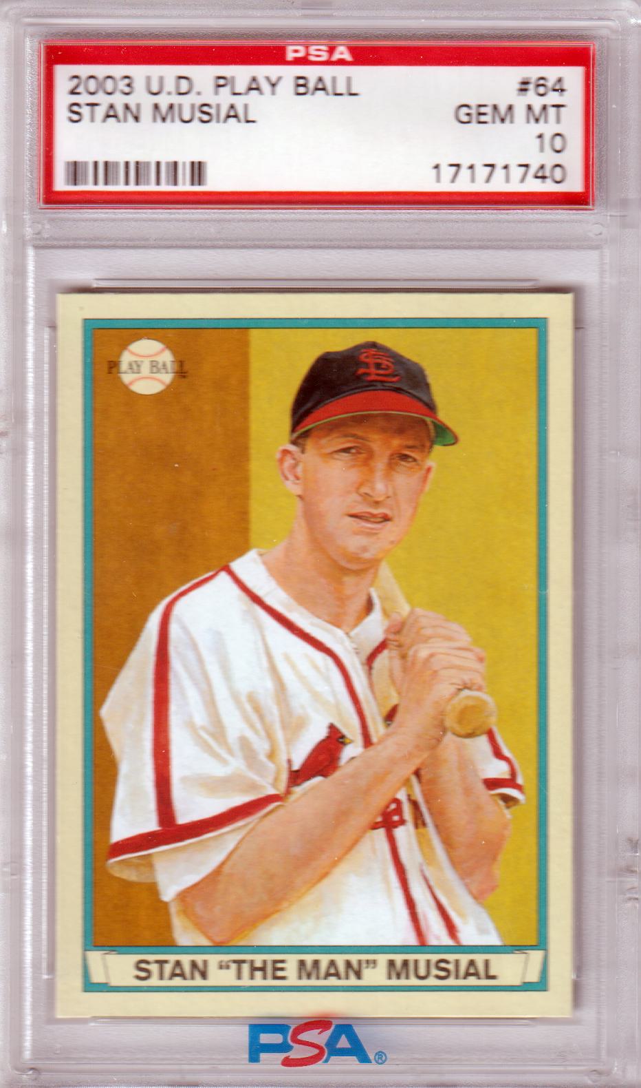 STAN MUSIAL 2003 Upper Deck Play Ball #64 PSA 10 GEM MINT - CARDINALS Pop 7 - Columbia Hobby - Sports Card Boxes - Toploaders - Card Savers