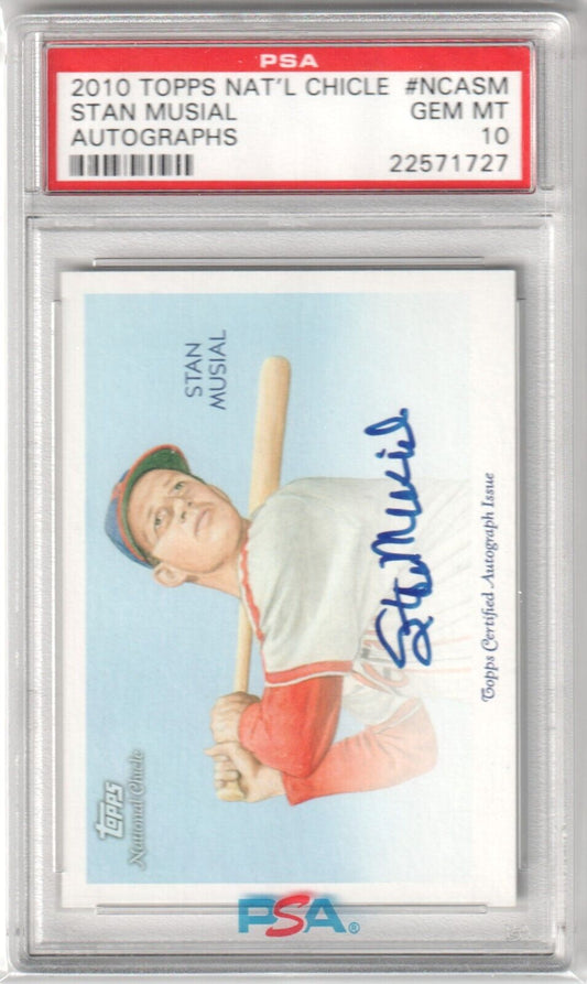 STAN MUSIAL 2010 Topps National Chicle Autograph Auto PSA 10 GEM MINT CARDINALS - Columbia Hobby - Sports Card Boxes - Toploaders - Card Savers