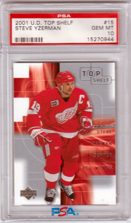 STEVE YZERMAN 2001 Upper Deck Top Shelf #15 PSA 10 - RED WINGS - Columbia Hobby - Sports Card Boxes - Toploaders - Card Savers