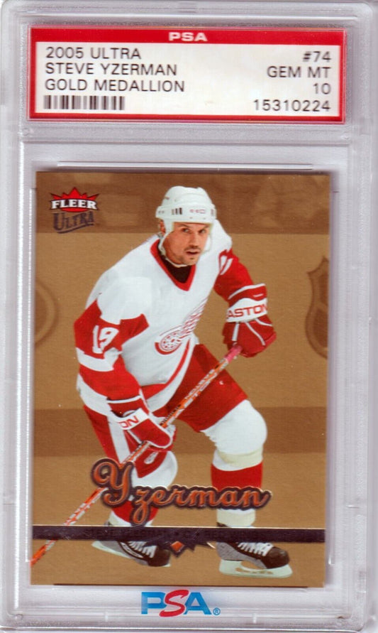STEVE YZERMAN 2005 Fleer Ultra Gold Medallion #74 PSA 10 - RED WINGS - Columbia Hobby - Sports Card Boxes - Toploaders - Card Savers