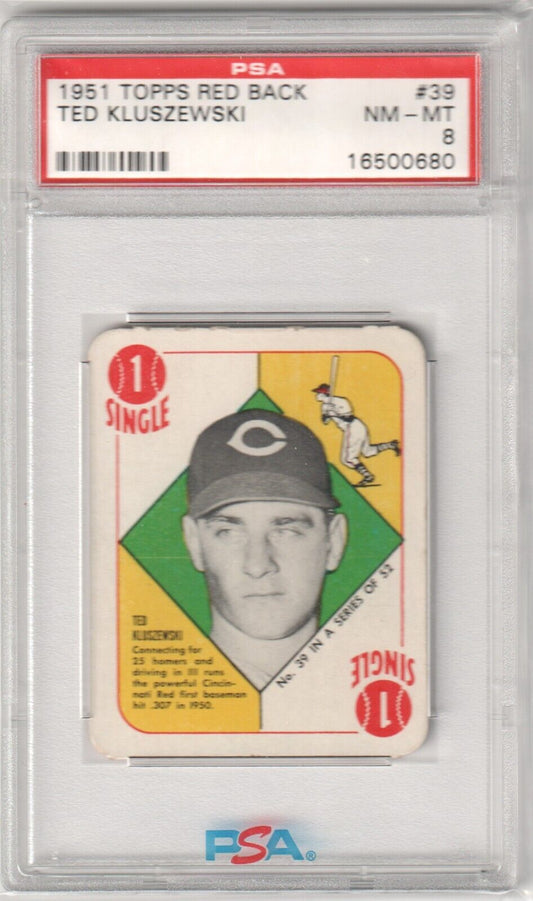 TED KLUSZEWSKI 1951 Topps Red Back #39 PSA 8 NM - MT - REDS - Columbia Hobby - Sports Card Boxes - Toploaders - Card Savers
