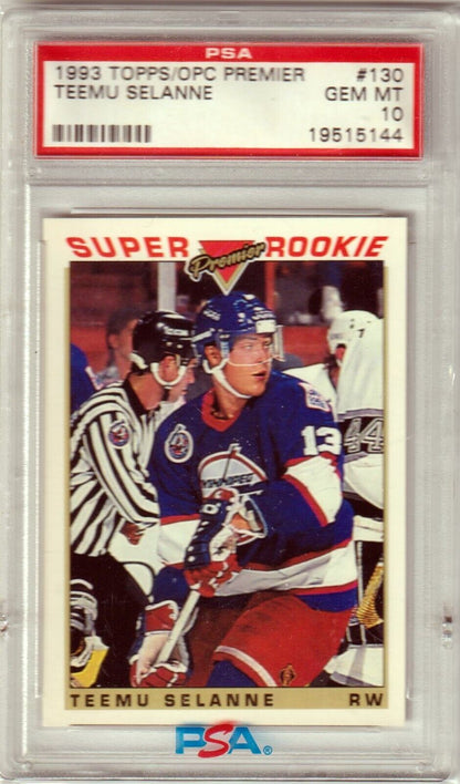 TEEMU SELANNE 1993 Topps OPC Premier Super Rookie RC #130 PSA 10 GEM MINT - JETS - Columbia Hobby - Sports Card Boxes - Toploaders - Card Savers